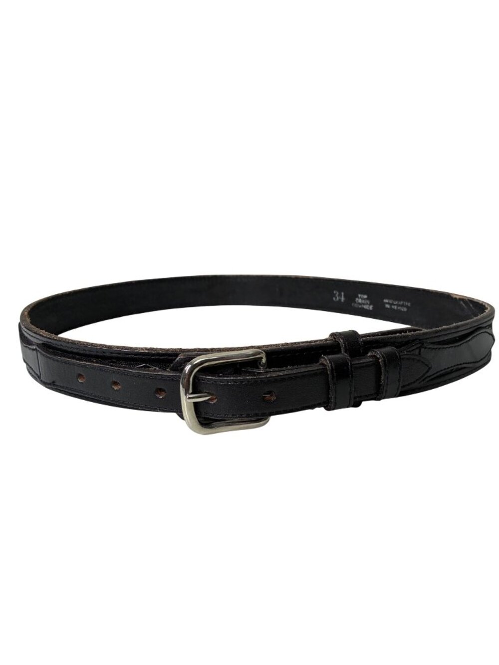 VTG 70s 80s Black Tooled Leather Belt Size 34 Thunderbird Mexico Southwestern